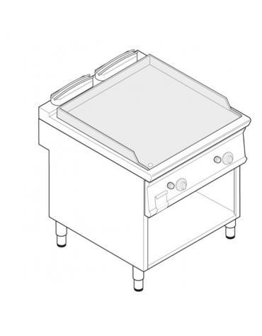 Fry top a gas su vano aperto, 14 kw, piastra liscia, consumo gas 0,74 m³/h - sup. di cottura cm 74,8x56,4  - dim. 80x70x90h