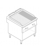 Fry top a gas su vano aperto,14 kw, piastra 1/3Rigata 2/3Liscia, cons. gas 1,48 m³/h - sup.cottura 74,8x56,4  - dim. 80x70x90h