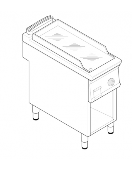 Fry top elett. trifase-3,9kw su vano aperto, piastra liscia cromata - sup. di cottura cm 35,3x56,4  - dim. 40x70x90h