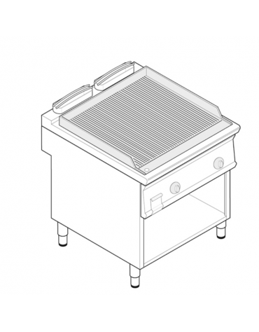 Fry top elettrico trifase-7,8kw su vano aperto, piastra rigata - sup. di cottura cm 74,8x56,4  - dim. 80x70x90h