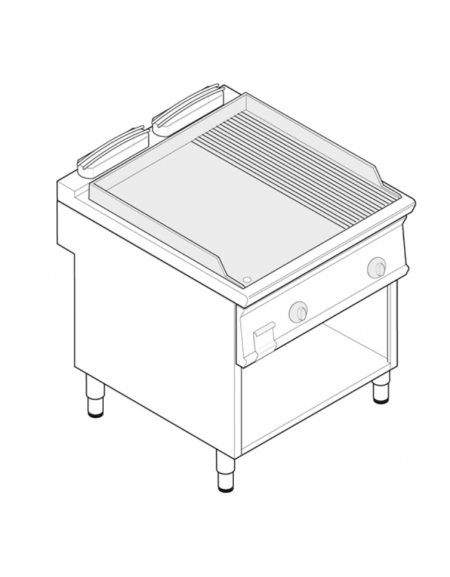 Fry top elettrico trifase-7,8kw su vano aperto, 1/3 piastra rigata - sup. di cottura cm 74,8x56,4  - dim. 80x70x90h