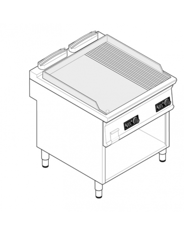 Fry top elettrico trifase-7,8kw su vano aperto, 1/3 piastra rigata - con controllo elettronico - dim. 80x70x90h