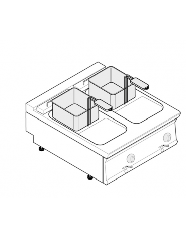 Friggitrice elettrica da banco trifase-12kw - 2 vasche con resistenze basculanti 8 + 8Lt. - cm 80x70x28h