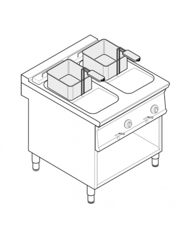 Friggitrice elettrica su vano aperto trifase-12kw - 2 vasche con resistenze basculanti 8+8Lt. - cm 80x70x90h