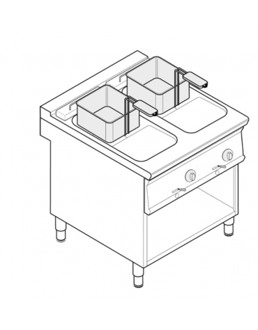 Friggitrice elettrica su vano aperto trifase-15kw - 2 vasche con resistenze basculanti 8+8Lt. - cm 80x70x90h