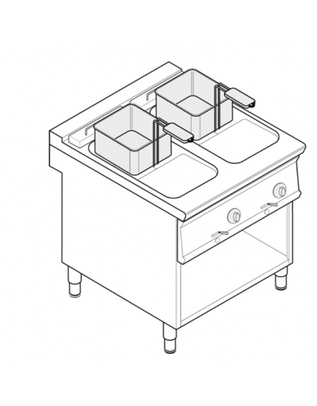 Friggitrice elettrica su vano aperto trifase-15kw - 2 vasche con resistenze basculanti 8+8Lt. - cm 80x70x90h