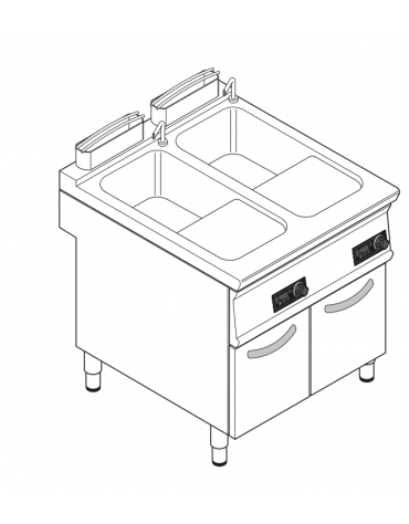 Cuocipasta elettrico trifase-12kw, inox AISI 316 con controllo elettronico da 24+24 litri di capacità - cm 80x70x90h