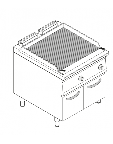 Griglia doppia a gas a pietra lavica su mobiletto, con griglia inox a "V" - cm 80x70x90h