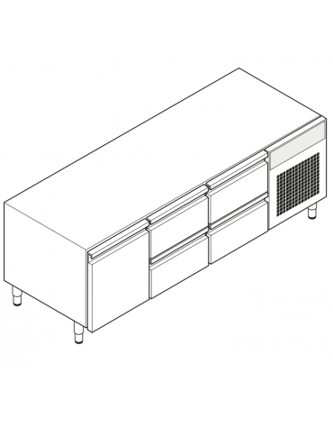 Base refrigerata GN 1/1 in acciaio inox AISI 304, 1 porta 4 cassetti - Range temp. -2÷8 °C - 130 lt - cm 160x65x62h