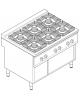 Cucina a gas 6 fuochi su vano aperto, potenza fuochi aperti 6x8kw -  griglie in ghisa - cm 120x90x90h