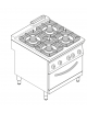 Cucina a gas 4 fuochi, forno a gas statico GN 2/1, fuochi aperti 4x8kw - cam. forno cm 57,5x65x30 - cm 80x90x90h