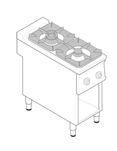 Cucina a gas 2 fuochi su vano aperto, potenza fuochi 1x5,5kw + 1x9kw - cm 40x90x90h