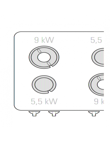 Cucina a gas 4 fuochi su vano aperto, potenza fuochi 2x5,5kw + 2x9kw - cm 80x90x90h