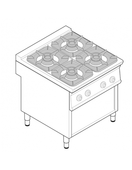 Cucina a gas 4 fuochi su vano aperto, potenza fuochi 4x9kw - cm 80x90x90h