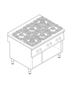 Cucina a gas 6 fuochi su vano aperto, potenza fuochi 4x5,5kw + 2x9kw - cm 120x90x90h