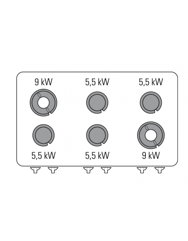 Cucina a gas 6 fuochi su vano aperto, potenza fuochi 4x5,5kw + 2x9kw - cm 120x90x90h