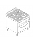 Cucina a gas 4 fuochi, forno a gas GN 2/1, fuochi aperti 4x9kw - cam. forno cm 57,5x65x30 - cm 80x90x90h