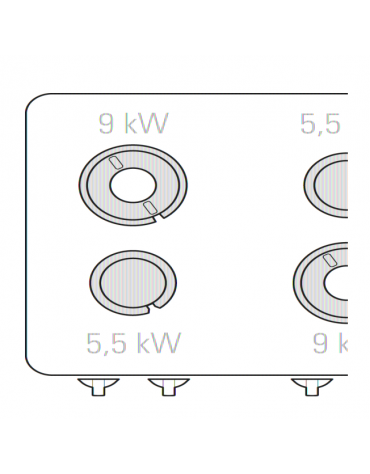 Cucina a gas 4 fuochi, forno elettrico GN 2/1, fuochi aperti 2x5,5kw + 2x9kw - cam. forno cm 57,5x65x30 - cm 80x90x90h