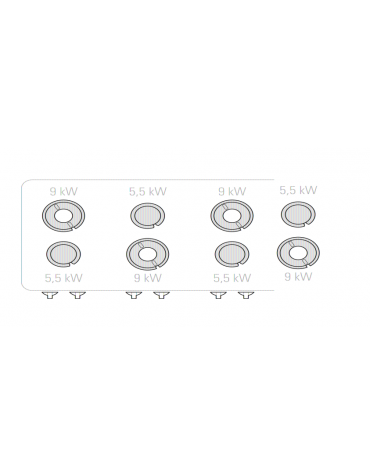 Cucina a gas 8 fuochi, 2 forni a gas GN2/1, fuochi aperti 4x5,5kw + 4x9kw - cam. forno cm 57,5x65x30 - cm 160x90x90h