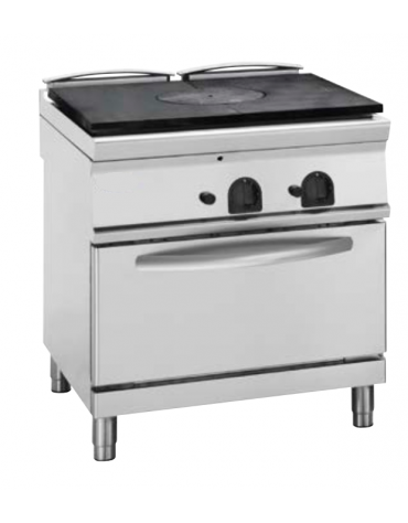 Cucina tuttopiatsra a gas, forno a gas GN 2/1, potenza pistra 1x11kW - cam. forno cm 57,5x65x30 - cm 80x90x90h