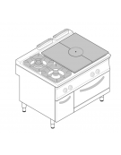 Cucina a gas 2 fuochi + tuttapiastra, forno a gas GN 2/1, fuochi aperti 1x5,5kw + 1x9kw - cm 120x90x90h