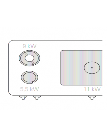 Cucina a gas 2 fuochi + tuttapiastra, forno a gas GN 2/1, fuochi aperti 1x5,5kw + 1x9kw - cm 120x90x90h