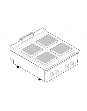 Cucina elettrica da banco trifase-16kw, 4 piastre quadre cm 30x30 - cm 80x90x28h