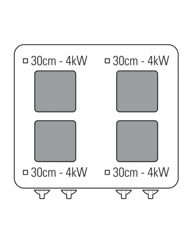 Cucina elettrica da banco trifase-16kw, 4 piastre quadre cm 30x30 - cm 80x90x28h