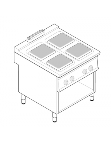 Cucina elettrica su vano aperto trifase-16kw, 4 piastre quadre cm 30x30 - dim tot. cm 80x90x90h