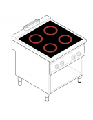 Piano cottura elettrico in vetroceramica su vano aperto - 4 zone cottura - potenza totale 13,6 Kw trifase - cm 80x90x90h