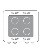 Piano di cottura elettrico trifase-13,6kw su vano aperto cm 77x76,1x39,5h, 2 piani di cottura in vetroceramica - cm 80x90x90h