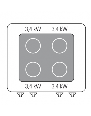 Piano di cottura elettrico trifase-13,6kw su vano aperto cm 77x76,1x39,5h, 2 piani di cottura in vetroceramica - cm 80x90x90h