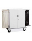 Carrello portabiancheria armadiato in lamiera di acciaio  - con sacco in tela, un portasacco immondizia e 2 sportelli