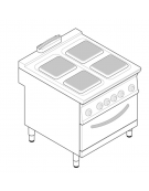 Cucina elettrica 4 piastre ermetiche quadrate, su forno elettrico statico GN 2/1 - potenza totale 21,3 Kw trifase  - cm 80x90x90