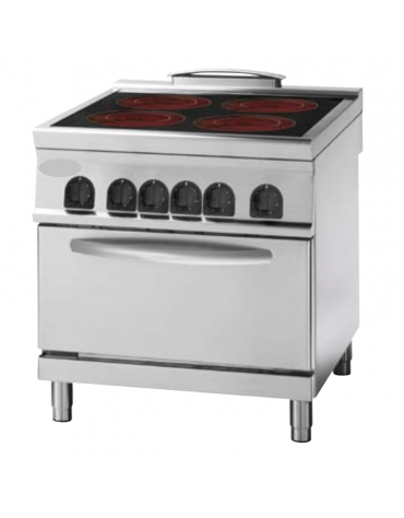 Cucina elettrica trifase-18,9kw, 4 piani di cottura in vetroceramica, con forno elettrico Gn2/1 - cm 80x90x90h