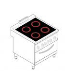 Piano cottura elettrico 4 zone in vetroceramica, su forno elettrico statico GN2/1 - potenza totale 18,9 Kw trifase - cm 80x90x90