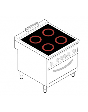 Cucina elettrica trifase-18,9kw, 4 piani di cottura in vetroceramica, con forno elettrico Gn2/1 - cm 80x90x90h