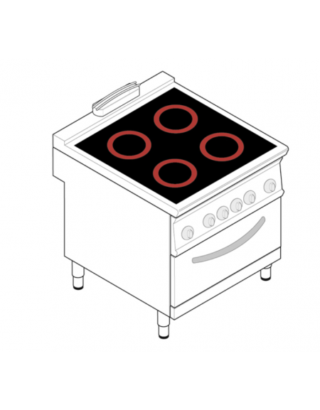 Cucina elettrica trifase-18,9kw, 4 piani di cottura in vetroceramica, con forno elettrico Gn2/1 - cm 80x90x90h