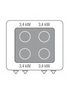 Cucina elettrica trifase-18,9kw, 4 piani di cottura in vetroceramica, con forno elettrico Gn2/1 - cm 80x90x90h