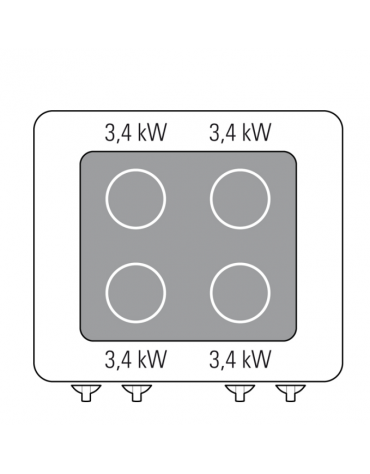 Cucina elettrica trifase-18,9kw, 4 piani di cottura in vetroceramica, con forno elettrico Gn2/1 - cm 80x90x90h
