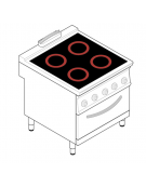 Piano cottura elettrico 4 zone in vetroceramica, su forno elettrico a convezione GN1/1 - potenza totale 18,6 Kw - cm 80x90x90h