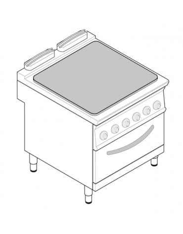 Cucina  tuttopiastra elettrica cm 77x68,4, trifase-19,3kw,  su forno elet. camera cm 57,5x65x30 - dim tot. cm 80x90x90h