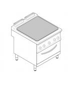 Cucina  tuttopiastra elettrica cm 77x68,4, trifase-19kw,  su forno elet. vent. camera cm 57,5x51,5x30 - dim tot. cm 80x90x90h