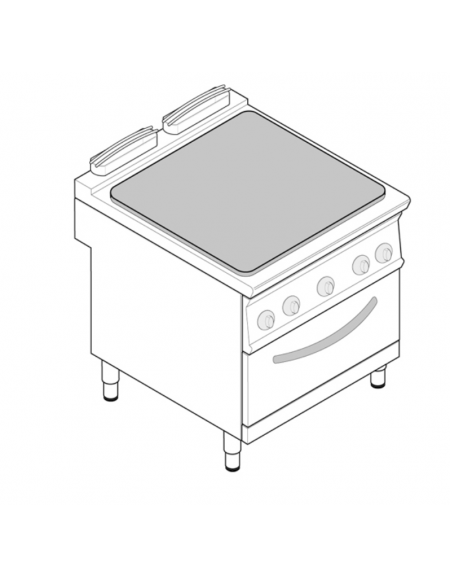 Cucina  tuttopiastra elettrica cm 77x68,4, trifase-19kw,  su forno elet. vent. camera cm 57,5x51,5x30 - dim tot. cm 80x90x90h