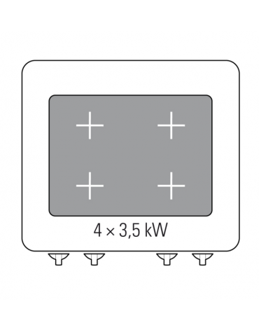 Cucina  tuttopiastra elettrica cm 77x68,4, trifase-19kw,  su forno elet. vent. camera cm 57,5x51,5x30 - dim tot. cm 80x90x90h