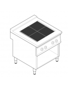 Cucina elettrica trifase - 12 kw su vano aperto, 4 piastre quadre basculanti cm 30x30 su vano aperto - cm 80x90x90h