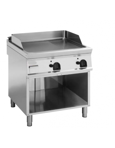 Fry top a gas su vano aperto, 16 kw, 1/3 piastra rigata, consumo gas 1,69 m³/h - sup. di cottura cm 74,9x69,8  - dim. 80x90x90h