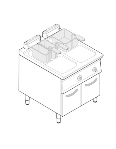 Friggitrice a gas freestanding, 2 vasche con vasca a "V" 17 + 17lt - cm tot. 80x90x90h