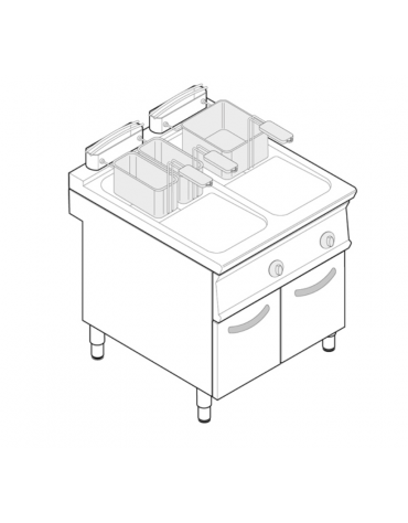 Friggitrice elettrica su mobile trifase-33kw - 2 vasche con resistenze rotanti 17 + 17Lt. - cm 80x90x90h