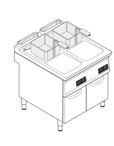 Friggitrice elettrica su mobile trifase-40kw con controllo elettronico - 2 vasche con resistenze rotanti 21+21Lt. - cm 80x90x90h